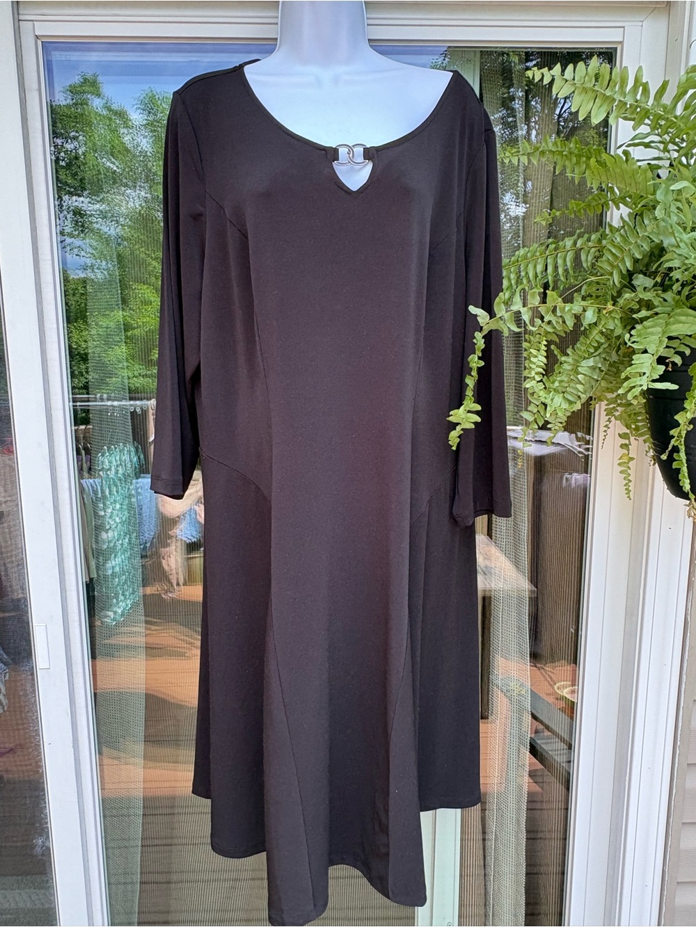 Susan Graver Black Long-Sleeve A-Line Dress with Decorative Neck Ring size XL